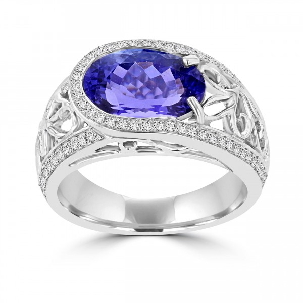 La Vita Vital White Gold Oval 3.62ct Tanzanite and Diamond 0.32ct TDW Ring - Handcrafted By Name My Rings™