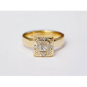 Large Square and Solitaire Diamond  Ring - Geometric Ring - Handcrafted By Name My Rings™
