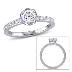 1 CT TW Diamond Floral Engagement Ring in White Gold - Handcrafted By Name My Rings™