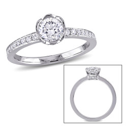 1 CT TW Diamond Floral Engagement Ring in White Gold - Handcrafted By Name My Rings™