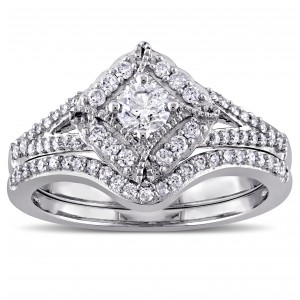 White Gold 5/8ct TDW Princess Cut Diamond Bridal Ring Set - Handcrafted By Name My Rings™