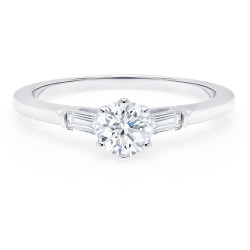 0.65ct TDW Petite Round and Baguette Classic Diamond Engagement Ring White Gold - Handcrafted By Name My Rings™