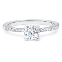 0.80ct TDW Pave Set, Petite, thin, tapered, U Pave, 4 Prong Round Solitaire Diamond Engagement Ring. - Handcrafted By Name My Rings™