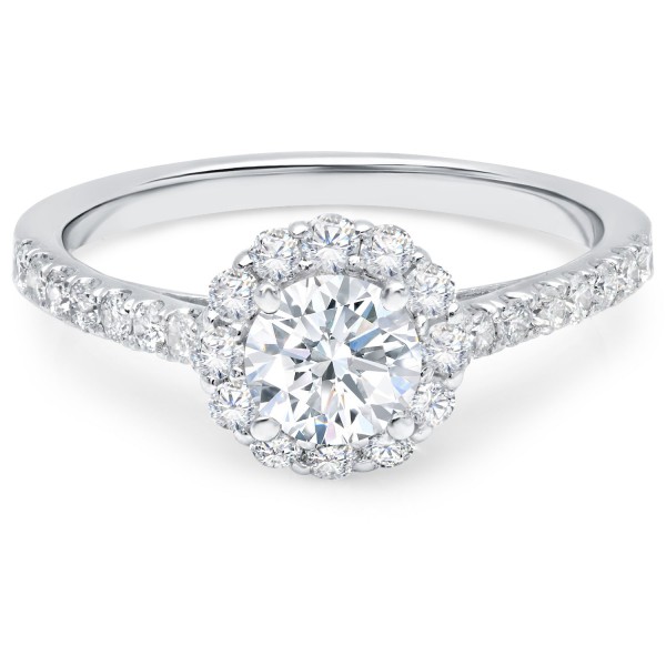 Gold 1 1/6ct TDW White Diamond Halo Cathedral Engagement Ring - Handcrafted By Name My Rings™