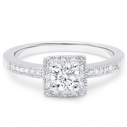 Gold 5/8ct TDW Square Princess Halo, Pave set round Diamond Engagement Ring - Handcrafted By Name My Rings™