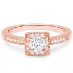 Gold 5/8ct TDW Square Princess Halo, Pave set round Diamond Engagement Ring - Handcrafted By Name My Rings™