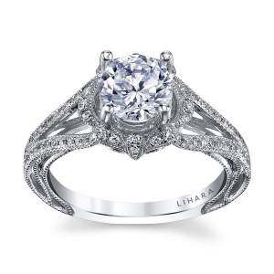 White Gold and 1/4ct TDW Semi-Mount Diamond Halo Engagement Ring - Handcrafted By Name My Rings™