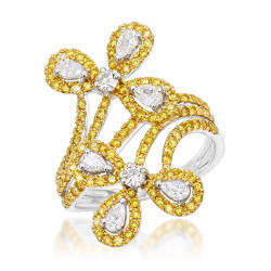 Gold White Yellow Diamond Flower Cocktail Ring for Women 1.5ct - Handcrafted By Name My Rings™
