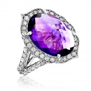 Gold 3/4ct TDW Diamond and Purple Amethyst Ring - Handcrafted By Name My Rings™