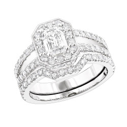 Gold 2 3/5ct TDW Round and Emerald Diamond Engagement Ring Set - Handcrafted By Name My Rings™