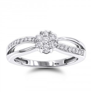 Ladies White Gold Diamond Flower Ring 0.4ct - Handcrafted By Name My Rings™