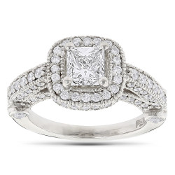Platinum 2 1/0ct TDW Princess-cut and Round Diamond Halo Engagement Ring - Handcrafted By Name My Rings™