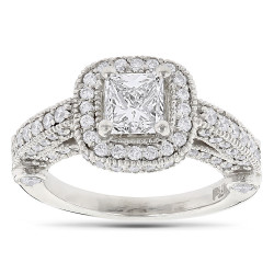 Platinum 2 1/0ct TDW Princess-cut and Round Diamond Halo Engagement Ring - Handcrafted By Name My Rings™