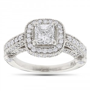 Platinum 2 1/0ct TDW Princess-cut and Round Diamond Halo Engagement Ring - Handcrafted By Name My Rings™