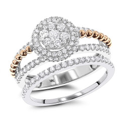 Unique Gold 1 Carat Halo Flower Diamond Engagement Ring Set - Handcrafted By Name My Rings™