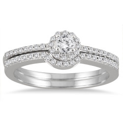 White Gold 2/5CT Diamond Halo Bridal Set - Handcrafted By Name My Rings™