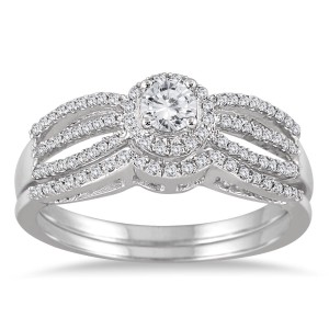White Gold 1/2ct TDW Diamond Antique Bridal Ring Set - Handcrafted By Name My Rings™