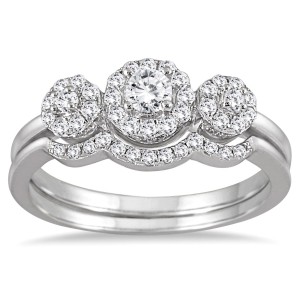 White Gold 1/2ct Three-stone Diamond Cluster Bridal Set - Handcrafted By Name My Rings™