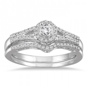 White Gold 1/3ct TDW Split Shank Diamond Bridal Set - Handcrafted By Name My Rings™
