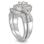 White Gold 1ct TDW Diamond Double Halo Princess Bridal Ring Set - Handcrafted By Name My Rings™