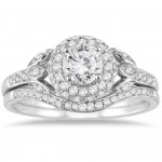 White Gold 1ct TDW White Diamond Antique Bridal Set - Handcrafted By Name My Rings™