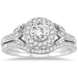 White Gold 1ct TDW White Diamond Antique Bridal Set - Handcrafted By Name My Rings™