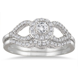 White Gold 2/5ct White Diamond Antique-style Bridal Ring Set - Handcrafted By Name My Rings™
