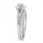 White Gold 3/4ct TDW White Diamond Halo Bridal Ring Set - Handcrafted By Name My Rings™