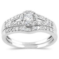 White Gold 3/8ct TDW Diamond Halo Bridal Ring Set - Handcrafted By Name My Rings™