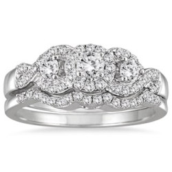 White Gold 5/8ct TDW 3-stone Diamond Cluster Bridal Set - Handcrafted By Name My Rings™