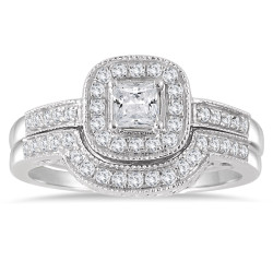 White Gold 5/8ct TDW Diamond Halo Bridal Set - Handcrafted By Name My Rings™