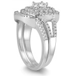 White Gold 7/8ct TDW Diamond Triple Halo Princess Bridal Ring Set - Handcrafted By Name My Rings™