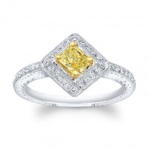 Matthew Ryan Design White Gold 5/8ct TDW Fancy Yellow and White Diamond Princess Engagement Ring - Handcrafted By Name My Rings™