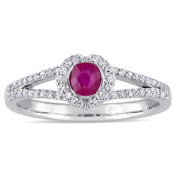 Signature Collection White Gold Ruby and 1/5ct TDW Diamond Halo Split Shank Engagement Ring - Handcrafted By Name My Rings™