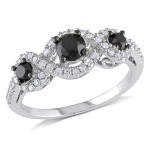 1 CT Black and White  Diamond TW 3 Stone Ring  White Gold GH I2;I3 Black Rhodium Plated - Handcrafted By Name My Rings™