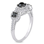 1 CT Black and White  Diamond TW 3 Stone Ring  White Gold GH I2;I3 Black Rhodium Plated - Handcrafted By Name My Rings™