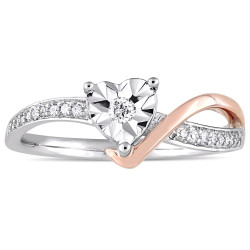 2-Tone White and Rose Gold 1/10ct TDW Diamond Heart-Shaped Crossover Engagement Ring - Handcrafted By Name My Rings™