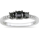 Gold 1/2ct TDW Black and White Diamond Three Stone Ring - Handcrafted By Name My Rings™