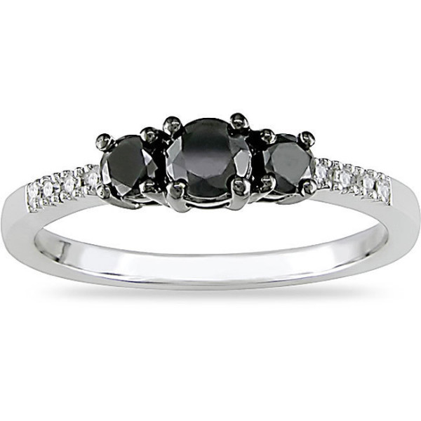 Gold 1/2ct TDW Black and White Diamond Three Stone Ring - Handcrafted By Name My Rings™