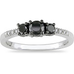 Gold 1/2ct TDW Black and White Diamond Three Stone Ring - Handcrafted By Name My Rings™