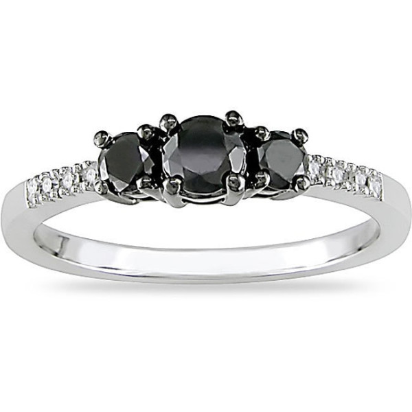 Gold 1/2ct TDW Black and White Diamond Three Stone Ring - Handcrafted By Name My Rings™