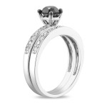 Gold 1ct TDW Black and White Diamond Bridal Ring Set - Handcrafted By Name My Rings™
