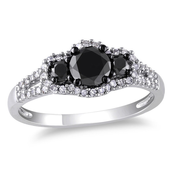 Gold 1ct TDW Black-and-white Round Diamond Halo Ring - Handcrafted By Name My Rings™