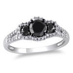 Gold 1ct TDW Black-and-white Round Diamond Halo Ring - Handcrafted By Name My Rings™