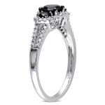 Gold 1ct TDW Black-and-white Round Diamond Halo Ring - Handcrafted By Name My Rings™