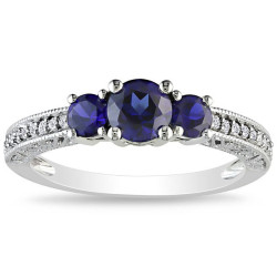 Gold Created Sapphire and 1/6ct TDW Diamond Ring - Handcrafted By Name My Rings™