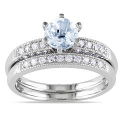 Gold Gemstone and 1/3ct TDW Diamond Bridal Ring Set - Handcrafted By Name My Rings™