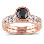 Rose Gold 1 1/8ct TDW Black and White Diamond Bridal Ring Set - Handcrafted By Name My Rings™