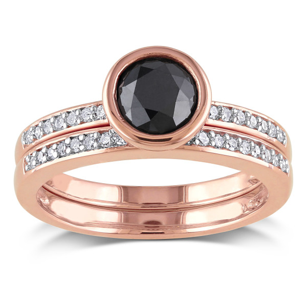 Rose Gold 1 1/8ct TDW Black and White Diamond Bridal Ring Set - Handcrafted By Name My Rings™