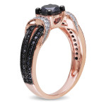 Rose Gold 1ct TDW Black and White Diamond Split Shank Engagement Ring - Handcrafted By Name My Rings™
